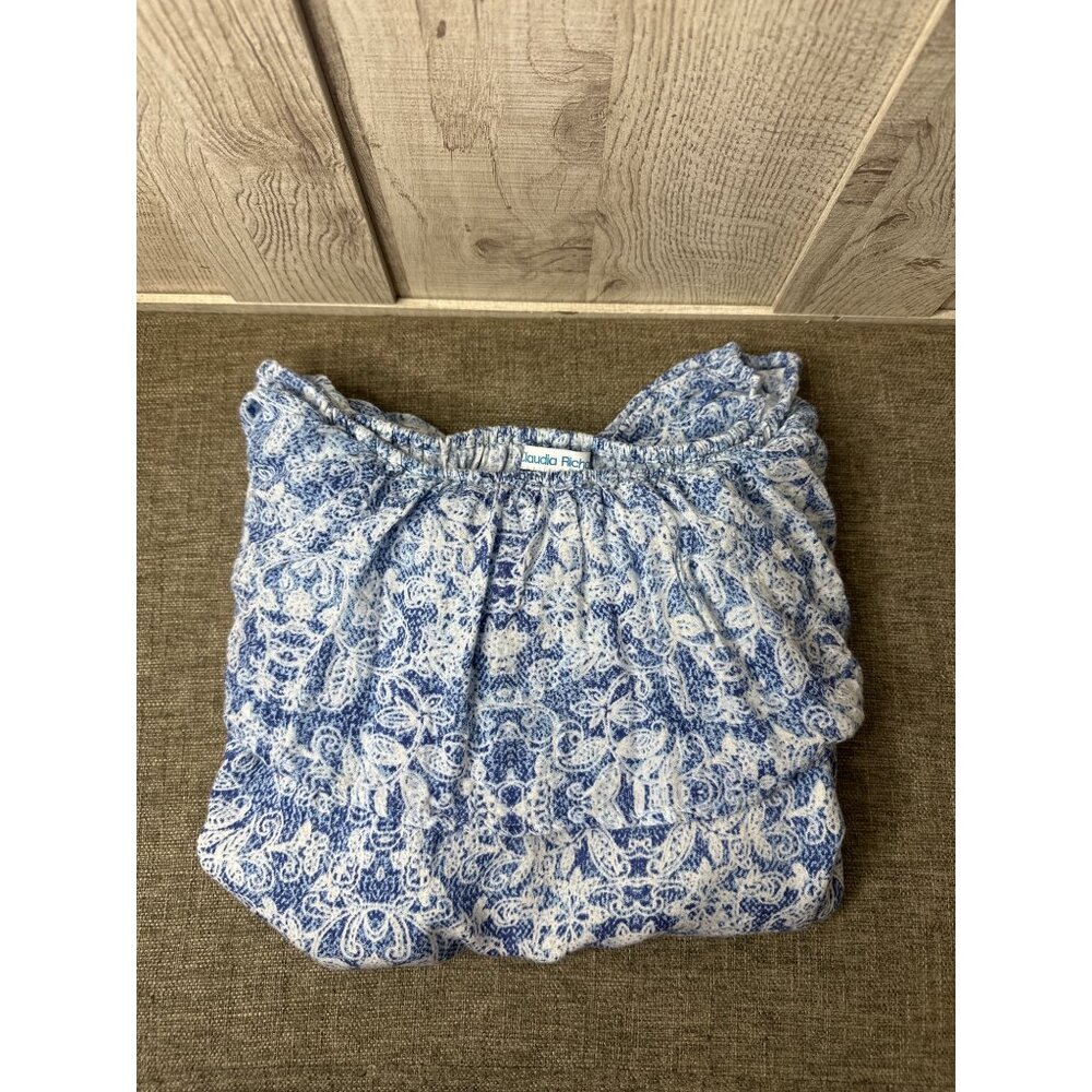 Claudia Richard Blue & White Floral Off-Shoulder Blouse Medium - Picture 3 of 8